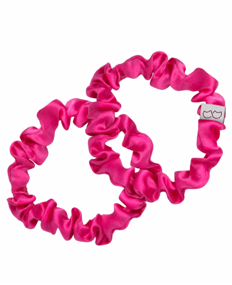 Set of two SLIM silk rubber bands - vivid pink