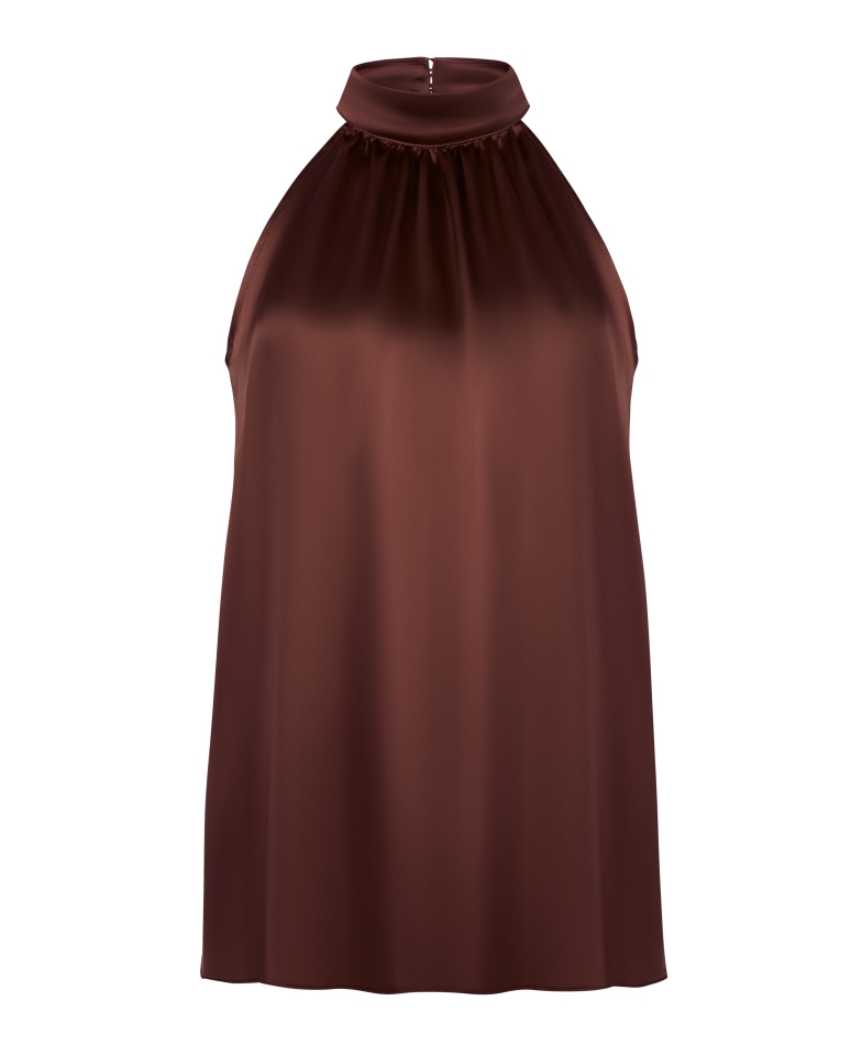 Jedwabny top z dekoltem typu halter - chocolate