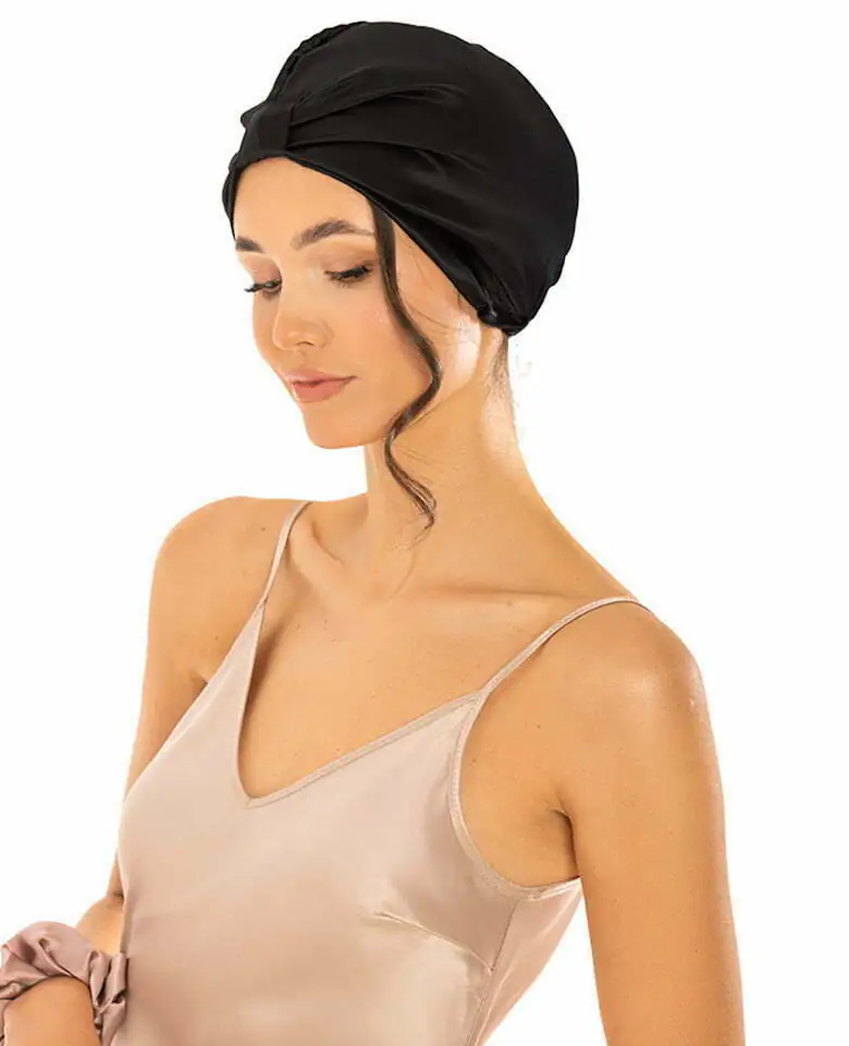 Haarturban aus Seide – schwarz