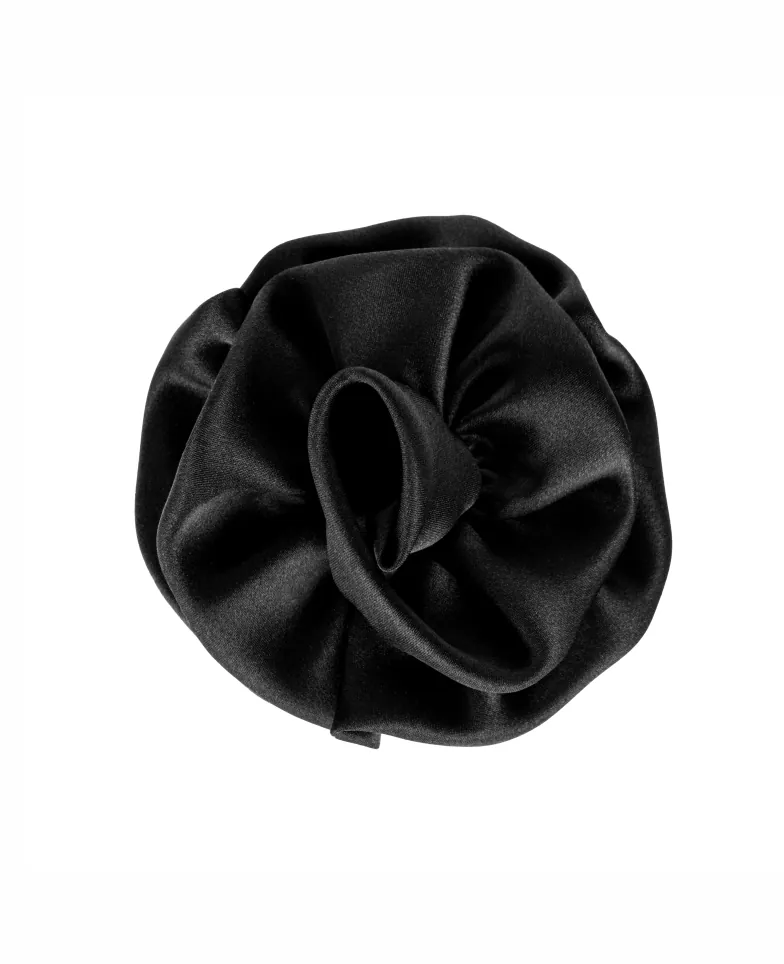 Silk rose-shaped brooch - black