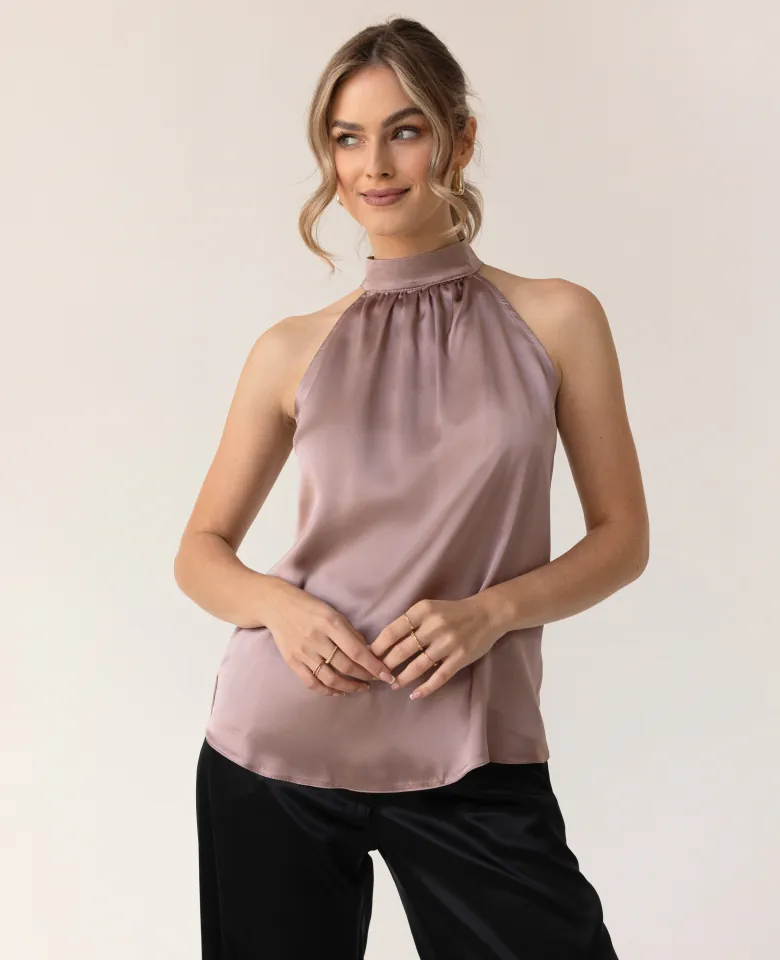 Silk halter-neck top - dusty pink