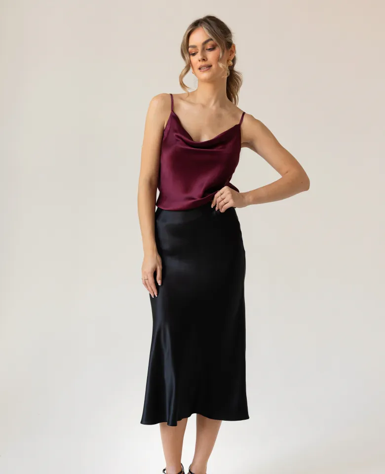 Silk top water neckline - burgundy