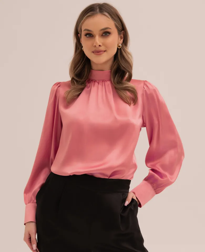 Hedvábná halenka s polorolákem – rose