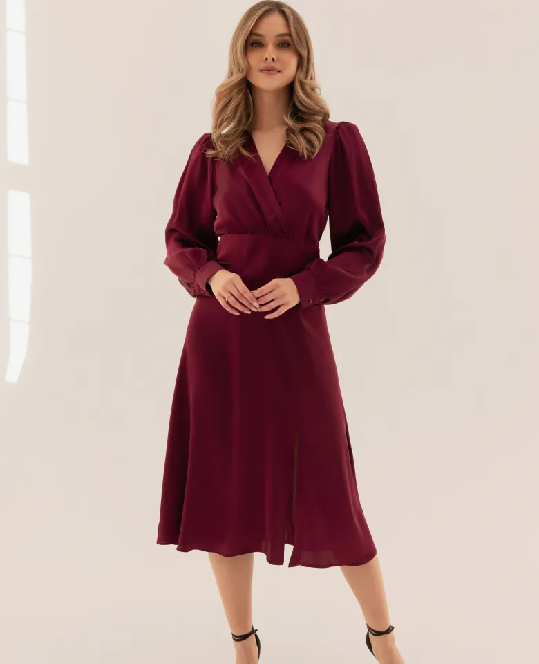 Silk midi dress- burgundy