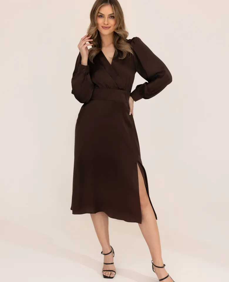 Silk midi dress - chocolate
