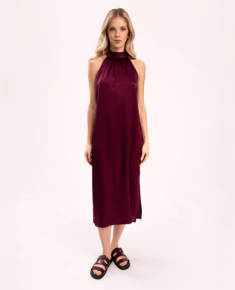 Silk halter dress - burgundy