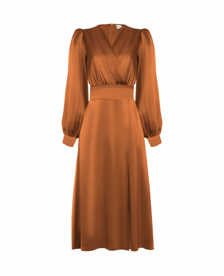 Jedwabna sukienka midi - terracotta