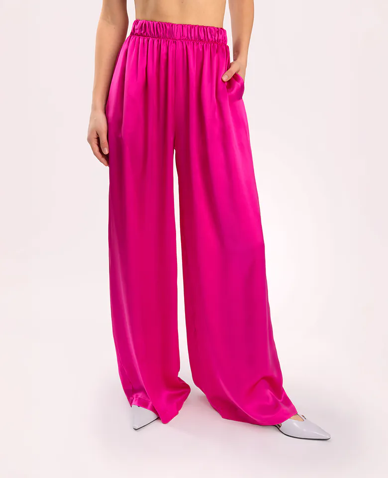 Silk pants relax fit - vivid pink