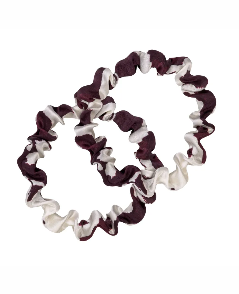 Set of two silk srunchies - cow burgundy